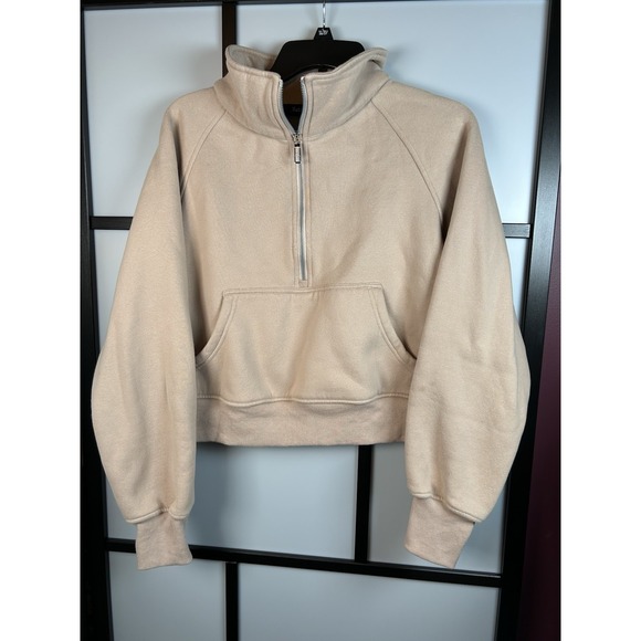 Automet Tops - AUTOMET Women's Half Zip Cropped Sweatshirt Fleece Pullover Beige  Small